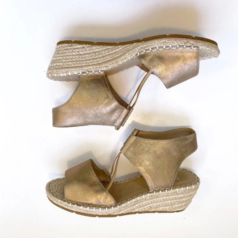 Eileen Fisher Metallic Gold Espadrille Wedge Sandals